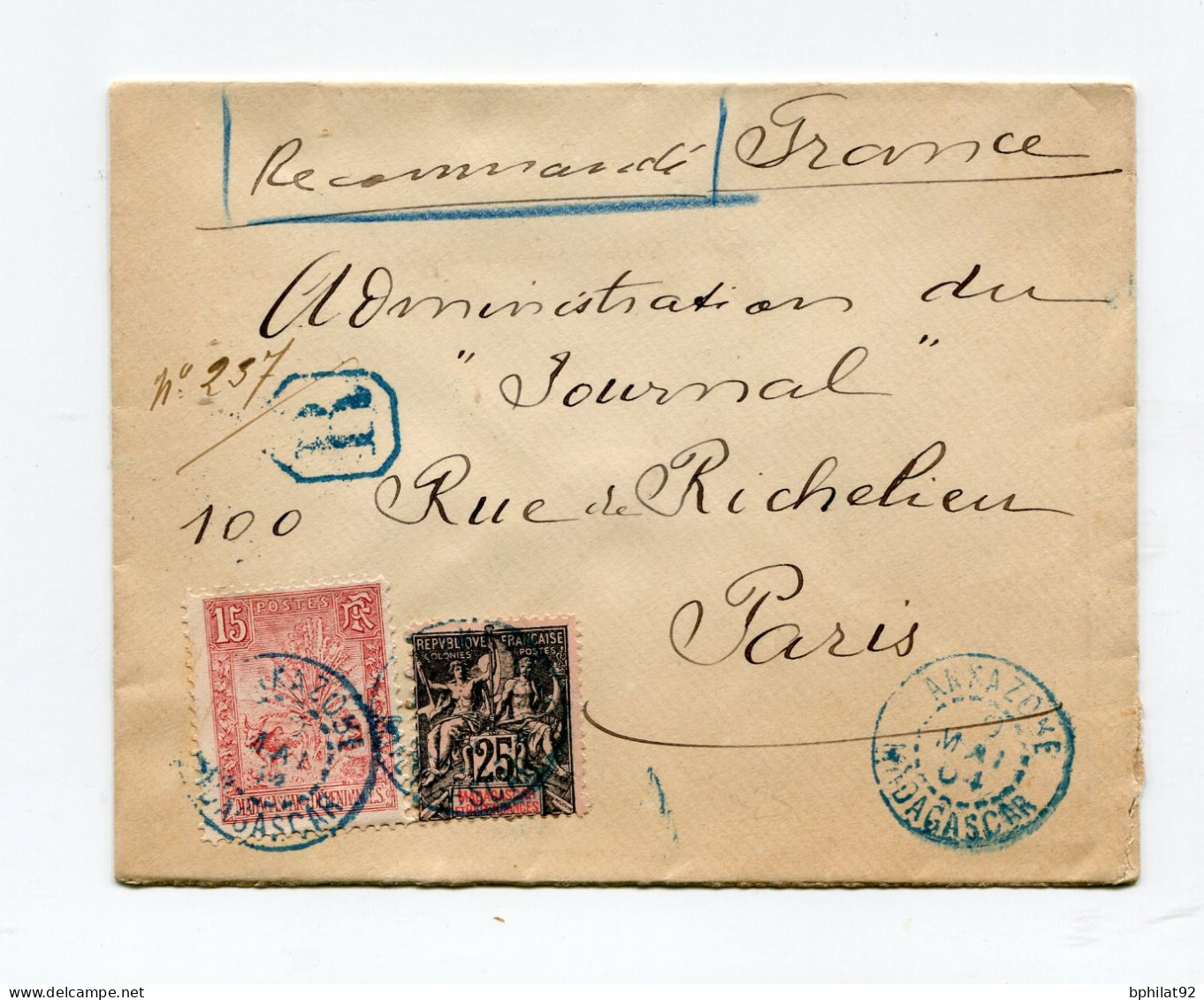 !!! MADAGASCAR, LETTRE RECOMMANDEE D'ANKAZOBE DE 1904 POUR PARIS - Briefe U. Dokumente