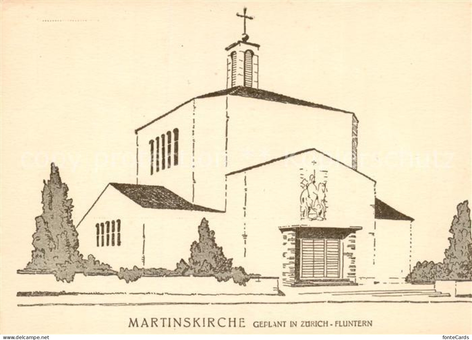 13851649 Fluntern Zuerich Martinskirche Zeichnung  - Other & Unclassified