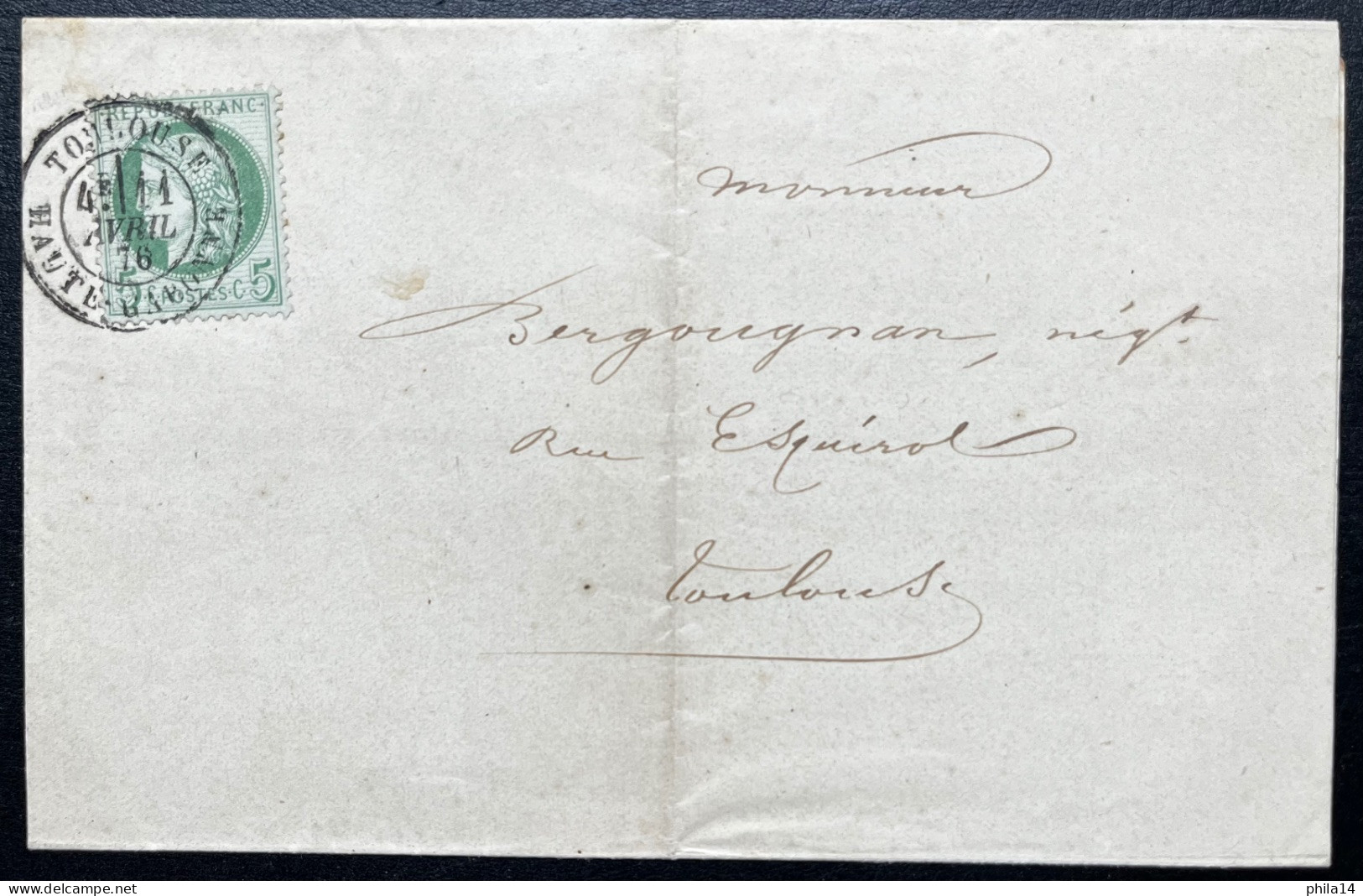 N°53 5c CERES SUR LETTRE DU TRIBUNAL DE COMMERCE / TOULOUSE POUR TOULOUSE / 11 AVRIL 1876 / LAC - 1849-1876: Classic Period