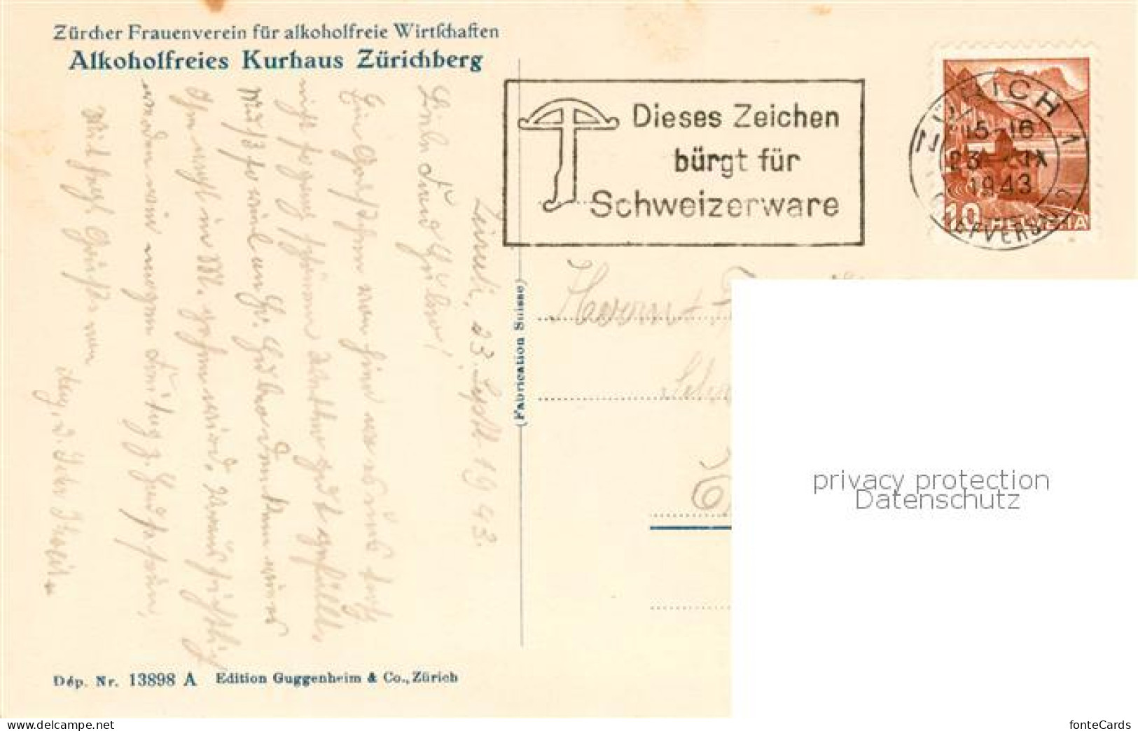 13851377 Zuerich ZH Alkoholfreies Kurhaus Zuerichberg Zuerich ZH - Other & Unclassified