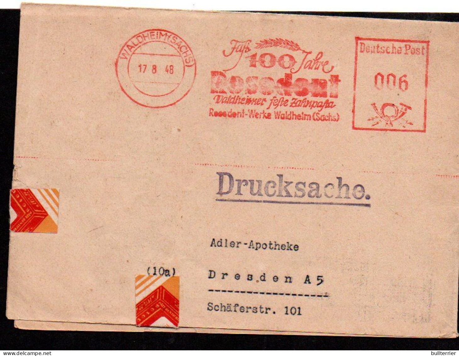 DENISTRY -  GERMANY - 1948 - COVER WALDHEIM TO DRESDEN WITH SLOGAN CANCELLATION - Geneeskunde
