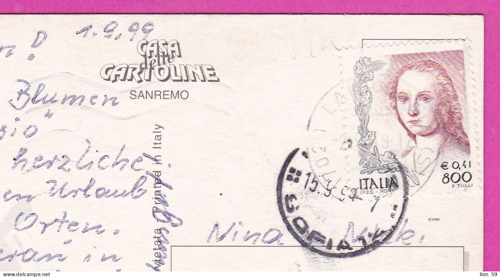 294064 / Italy - Alassio 9 View PC 1999 USED  800/0.41(L)/€ Woman In Art F. Tulli Engraving  Italia Italie Italien - 1991-00: Poststempel