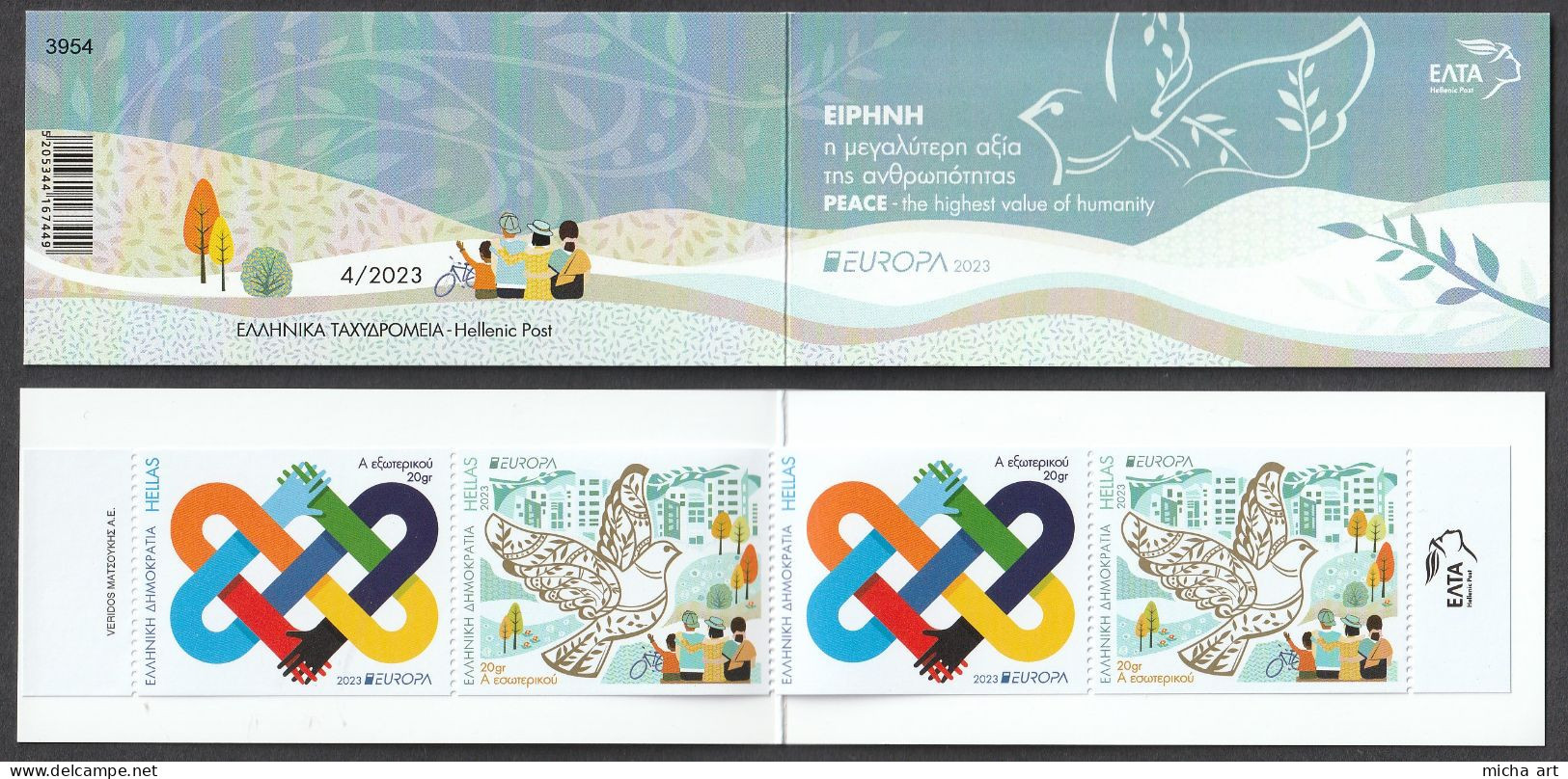 Greece 2023 Europa CEPT - "Peace - The Highest Value Of Humanity" Booklet - Carnets