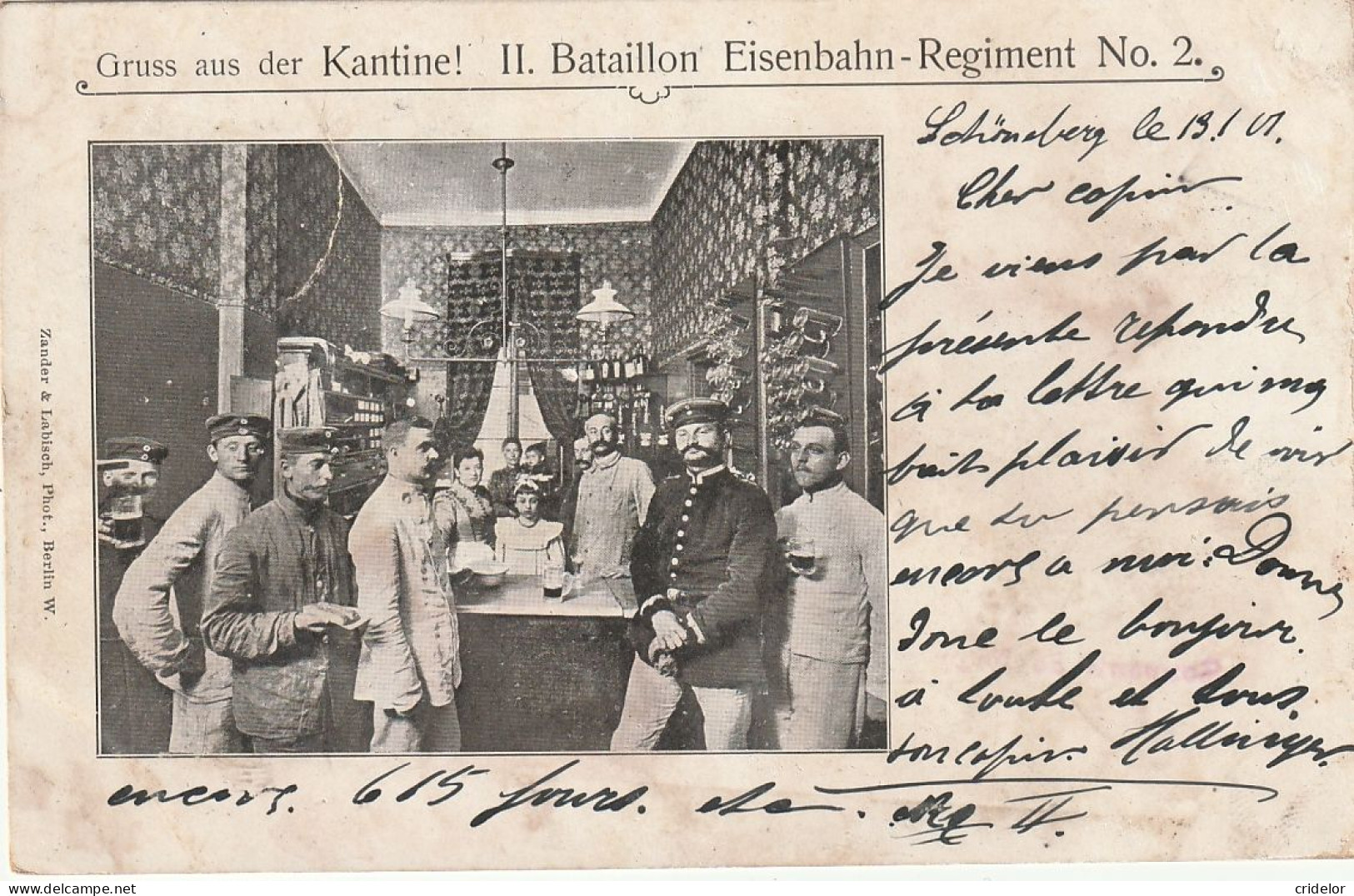 ALLEMAGNE - SCHÖNBERG - 1901 - KANTINE II BATAILLON EISENBAHN REGIMENT N° 2 - VOIR ZOOM UND ETAT - Sonstige & Ohne Zuordnung