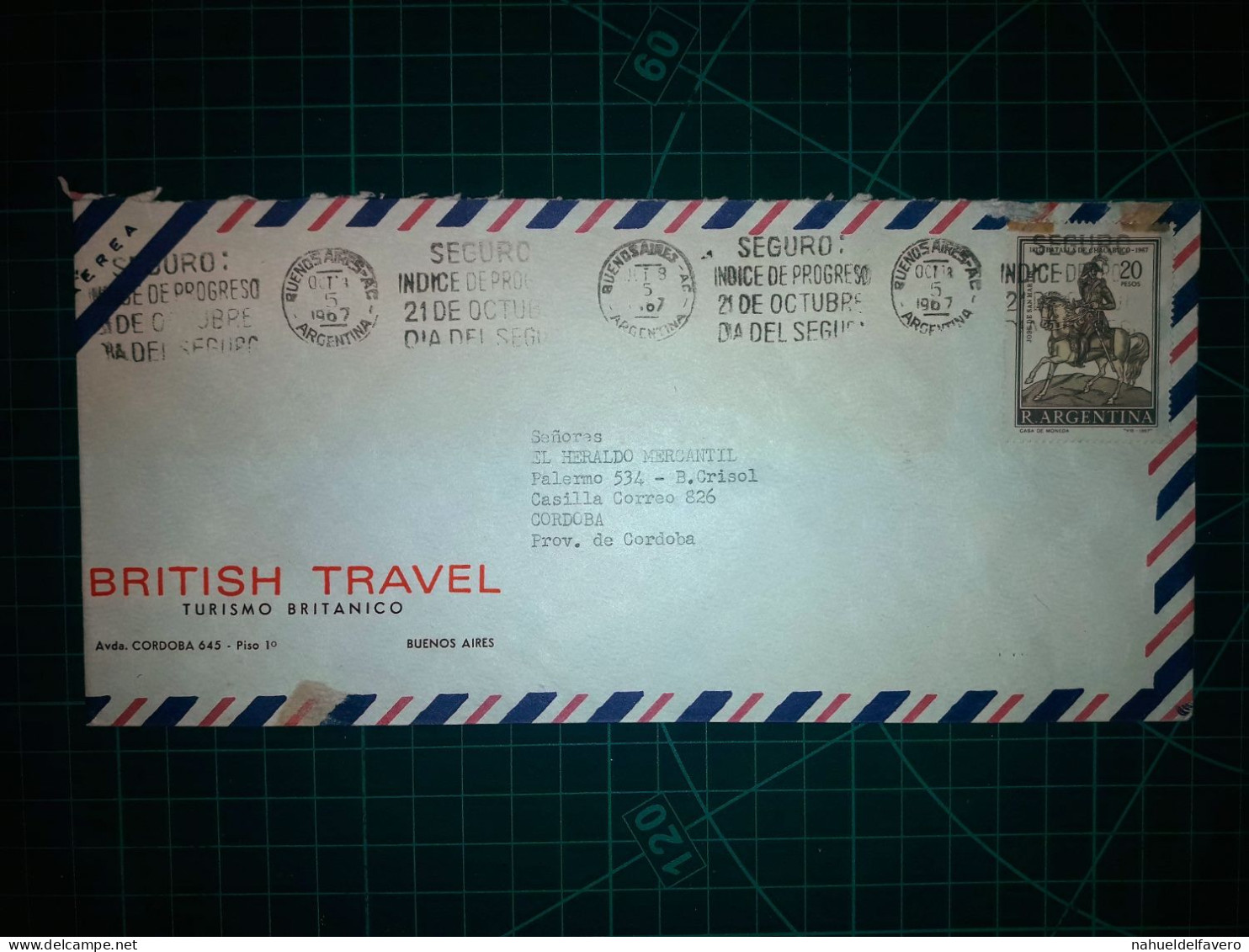 ARGENTINE, Enveloppe Aérienne De "British Travel, British Tourism" Circulée Par Avion Avec Un Cachet Spécial (Progress I - Airmail