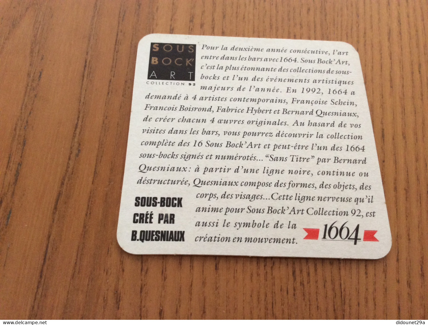 Sous-bock "1664 - Art - B. QUESNIAUX - 92" Type 4 - Beer Mats