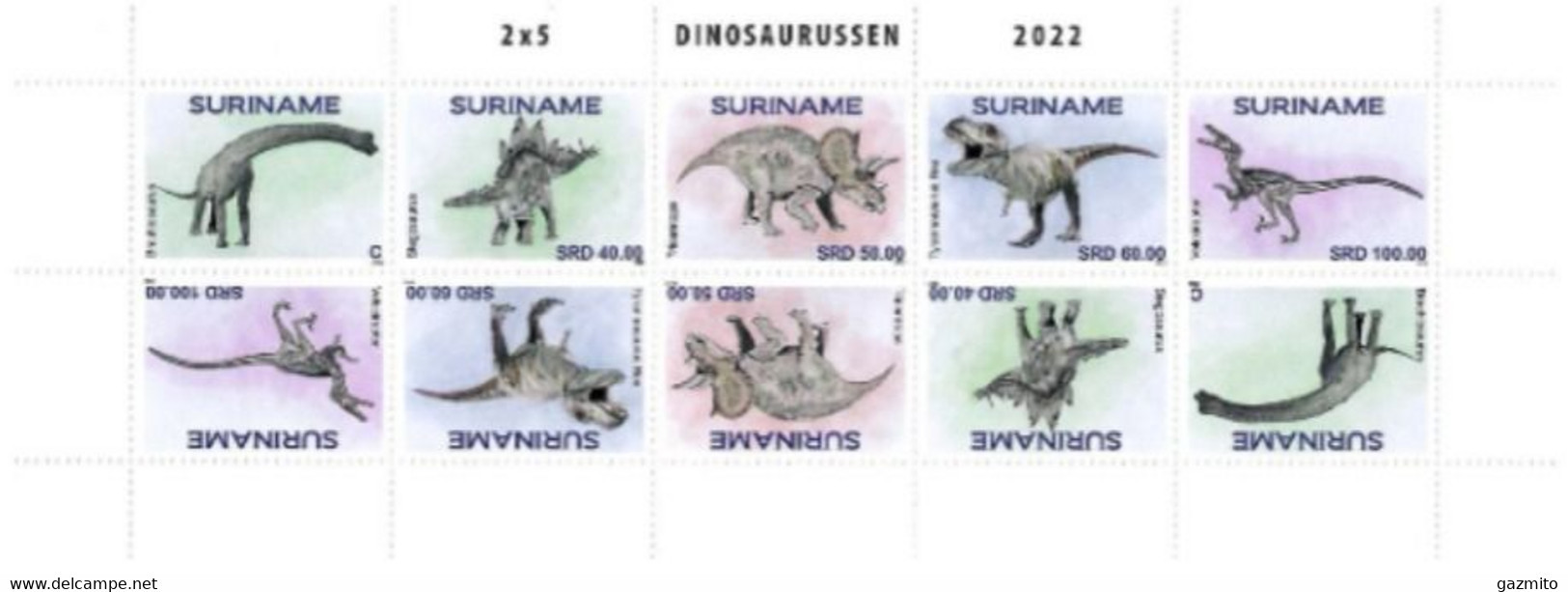 Suriname 2022, Dinosaurs, Sheetlet - Préhistoriques