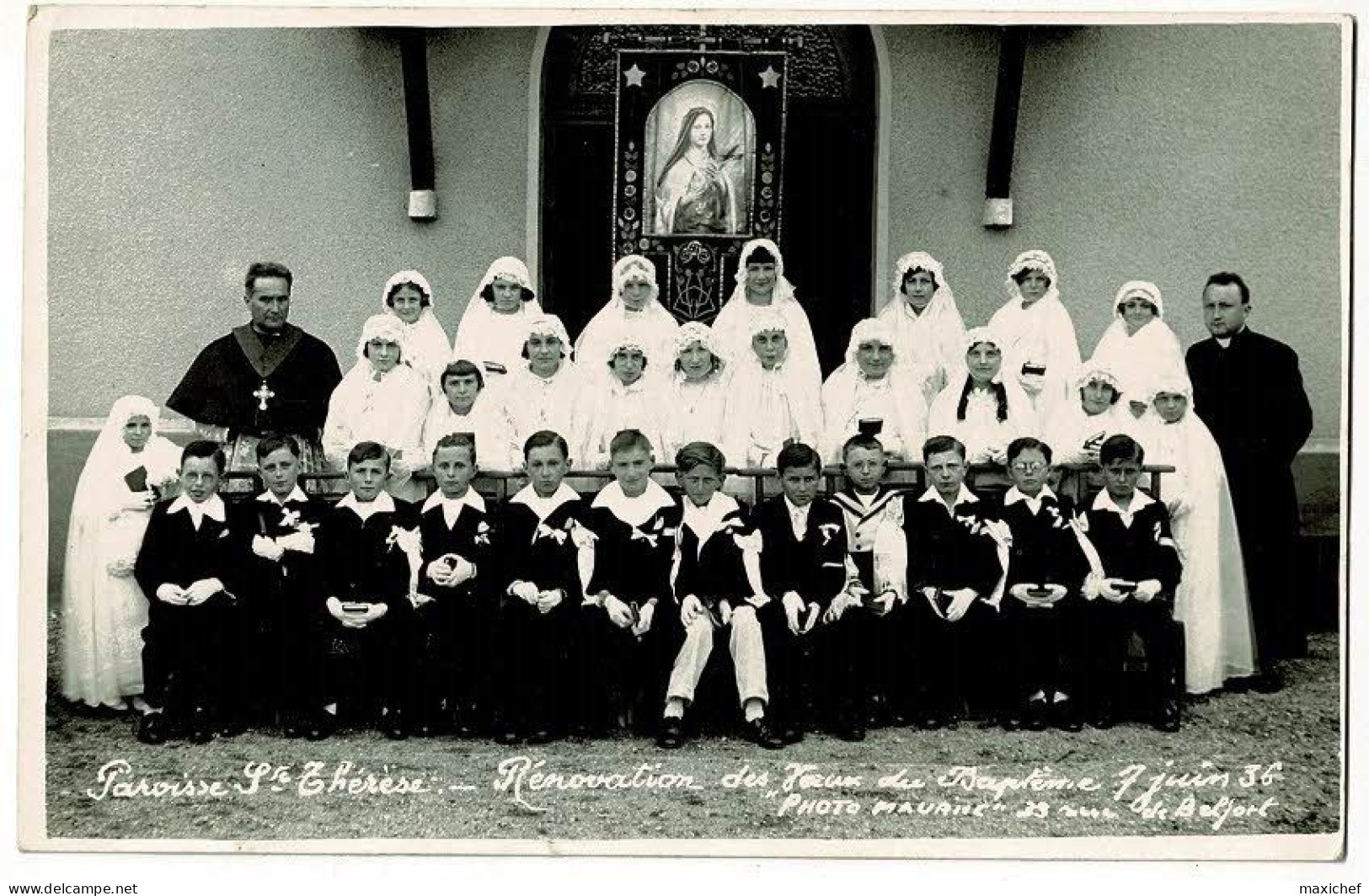 Carte Photo - Paroisse Ste Thérèse Chalon S/Saone - Rénovation Des Voeux Du Baptème, 7 Juin 36 (communiants/tes & Curés) - Chalon Sur Saone