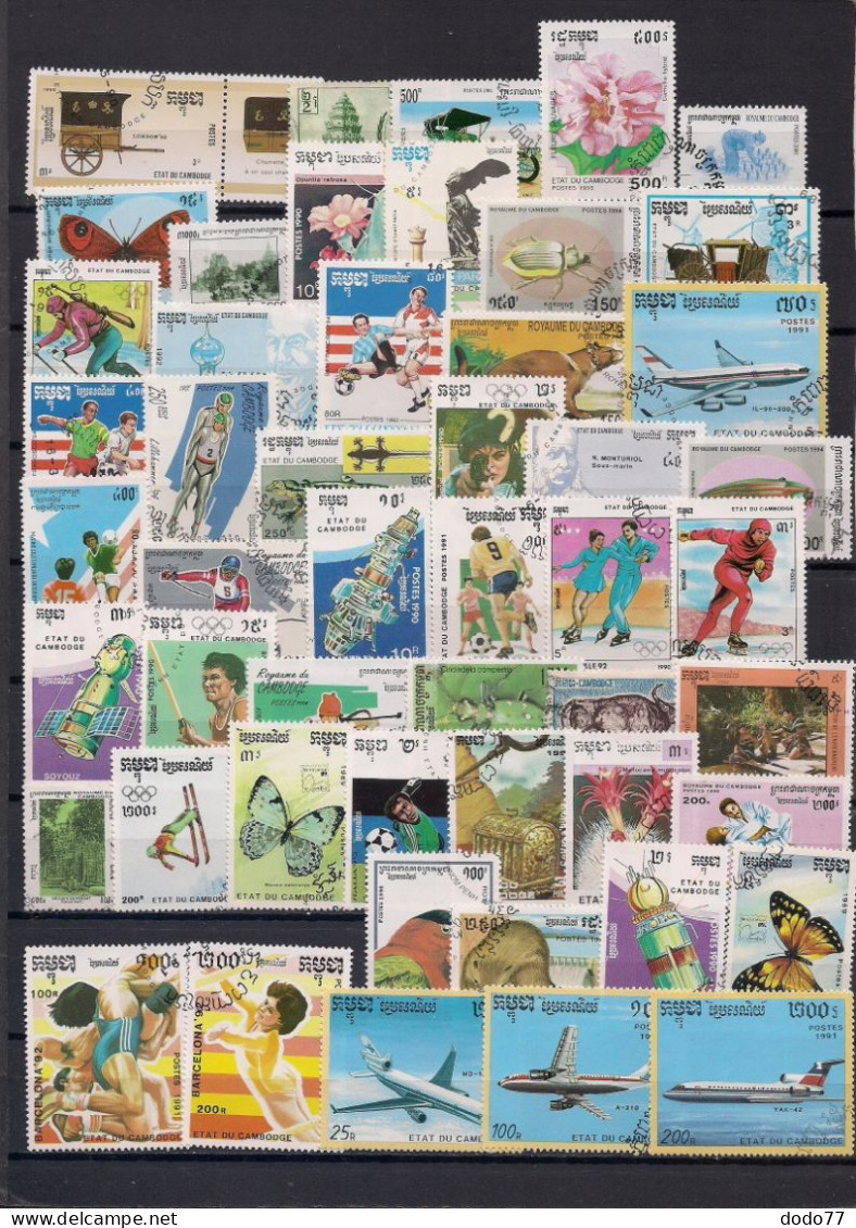 50 TIMBRES  CAMBODGE    OBLITERES TOUS DIFFERENTS - Collections (sans Albums)