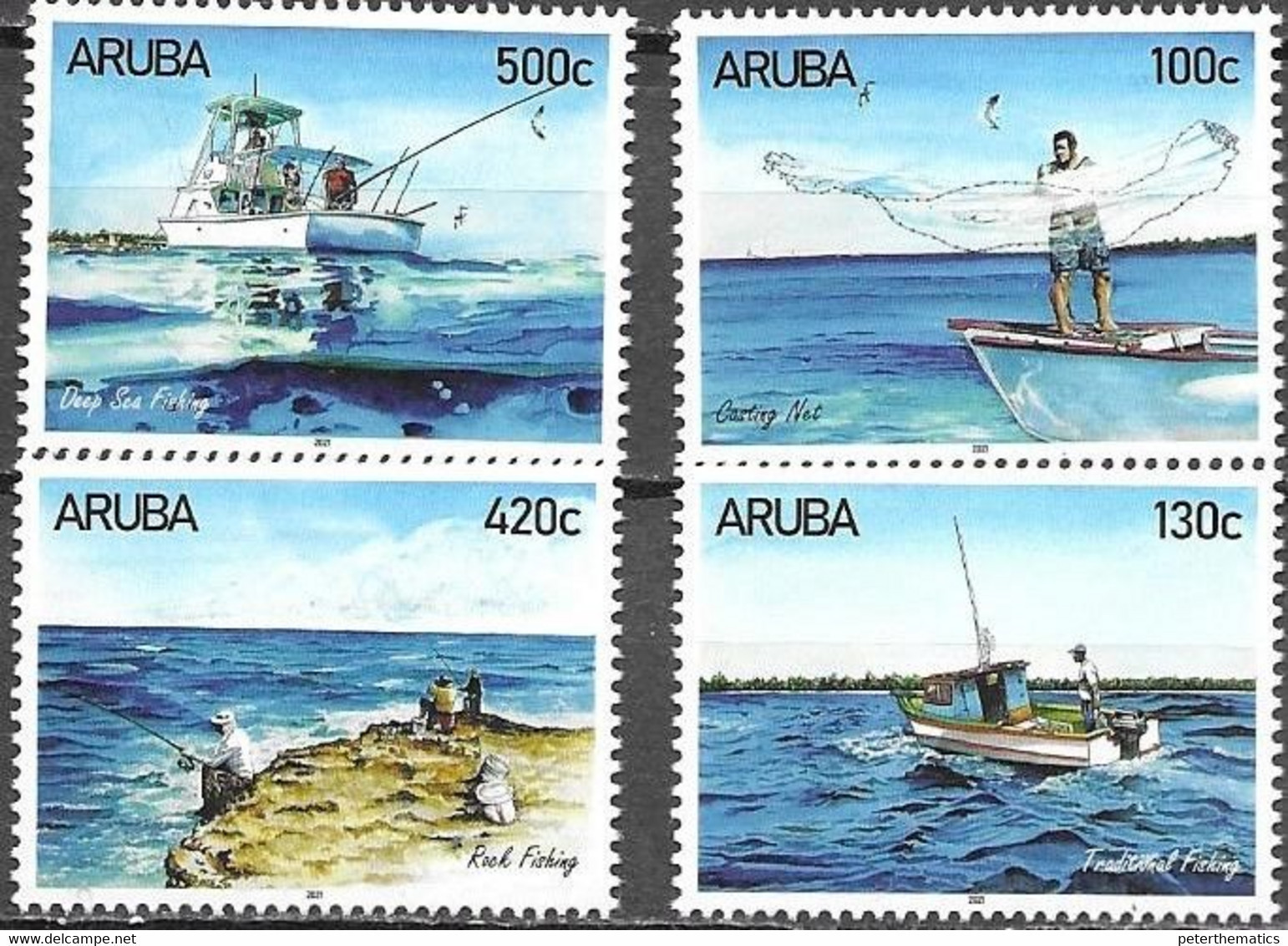 ARUBA, 2021, MNH,FISHING TECHNIQUES, BOATS, 4v - Fische