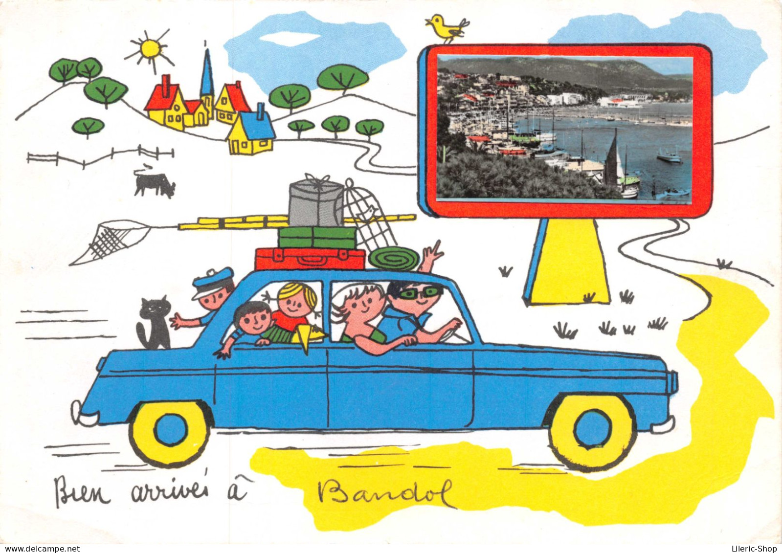 83 / Bien Arrivés à BANDOL Automobile Dessin CPSM GF 1964 - Bandol