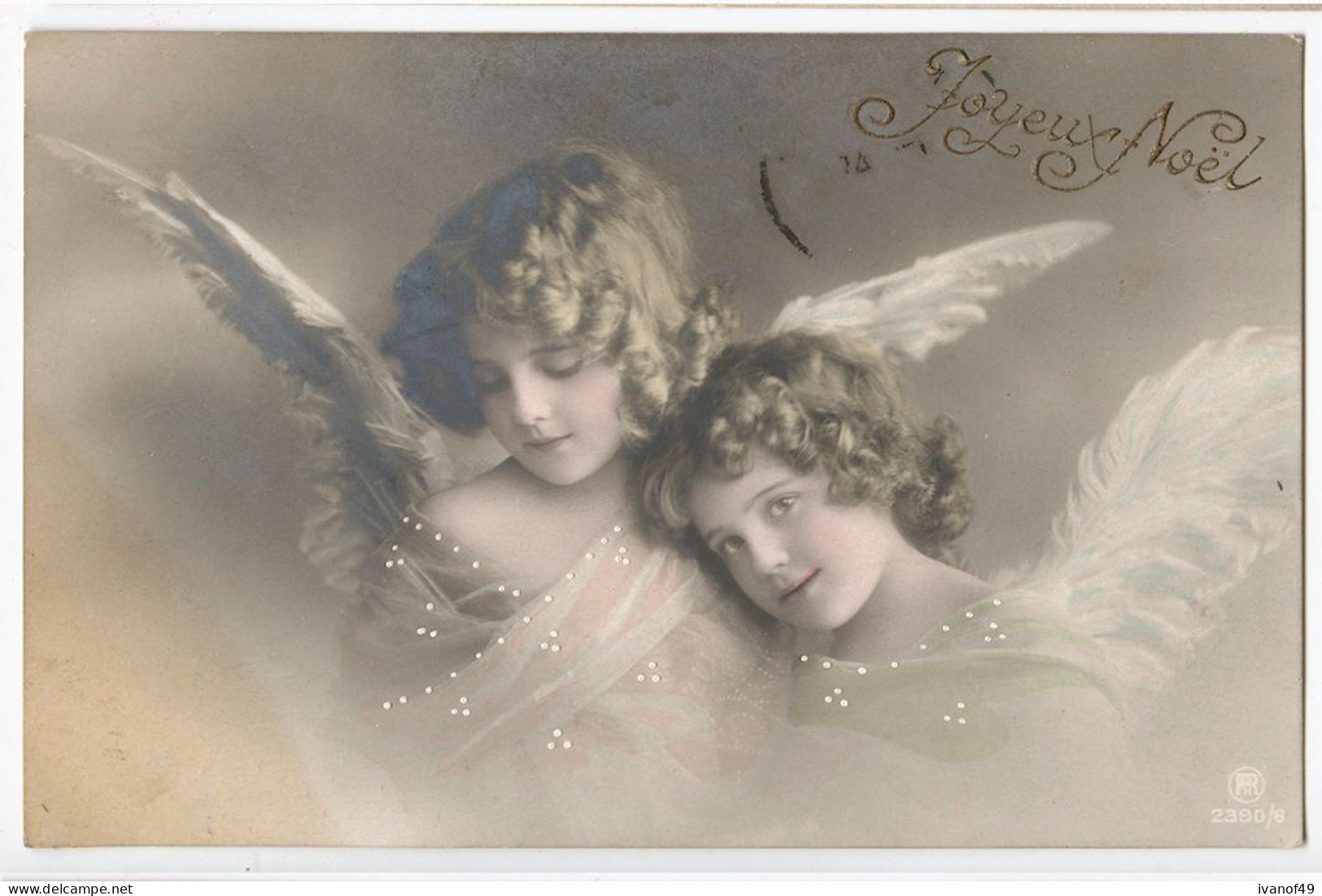 Très Belle Carte Fantaisie -  JOYEUX NOEL - CPA - 2 Enfants Avec Ailes D'anges Et Ajout De Points Blancs - 1910 - Angels