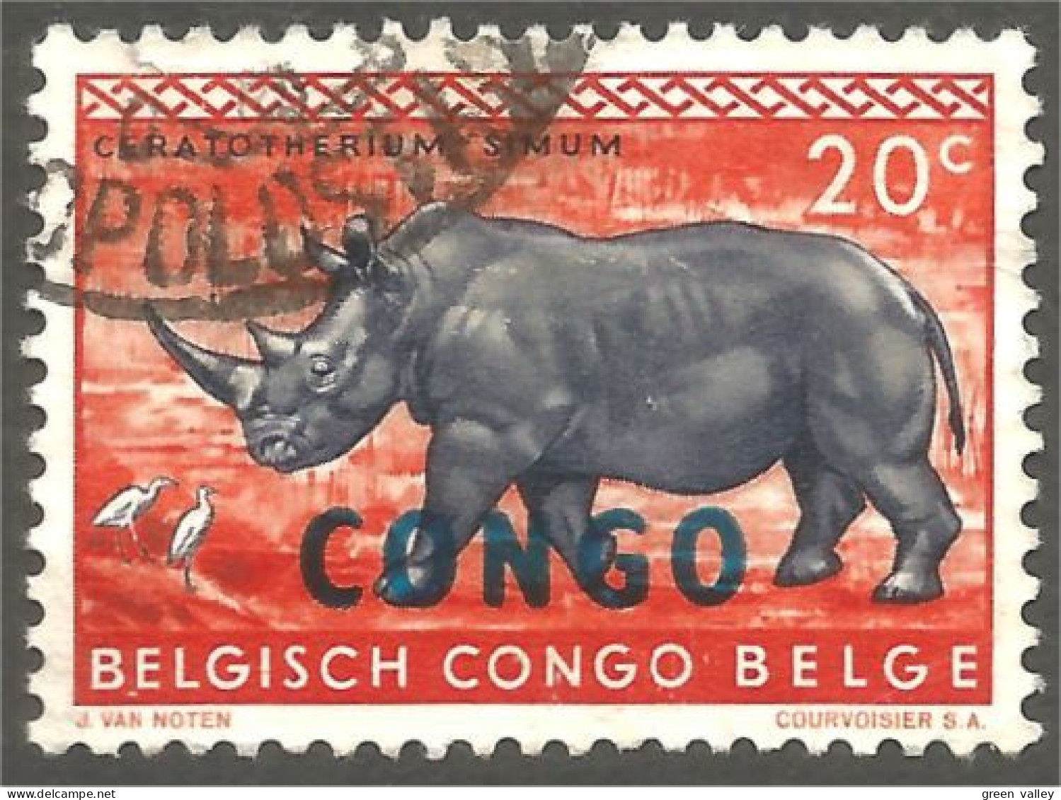 AS-16 Congo Surcharge Rhinocéros Rinoceronte Nashorn Neushoorn - Rinoceronti