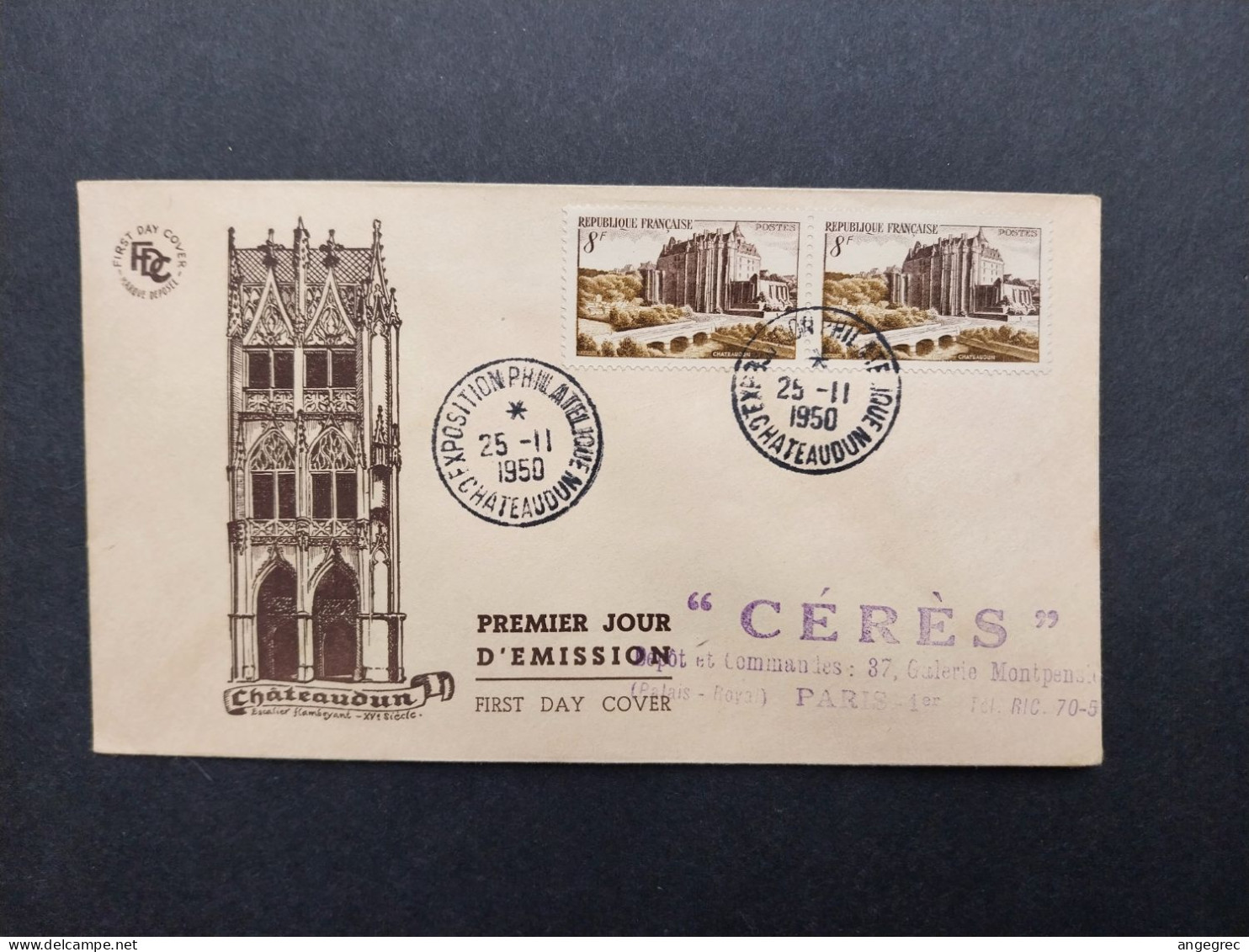 FDC 1950 N° 873 Châteaudun Du 25/11/1950 - 1950-1959