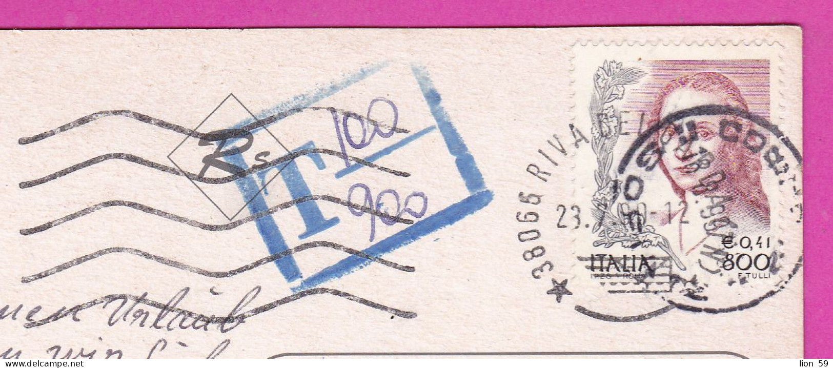 294065 / Italy - RIVA - Lago Di Garda PC 1999 Postage Due USED - 800/0.41(L)/€  Woman In Art F. Tulli Engraving - 1991-00: Storia Postale