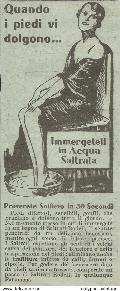 Acqua Saltrata Per Il Dolore Dei Piedi - Pubblicità 1931 - Advertising - Advertising
