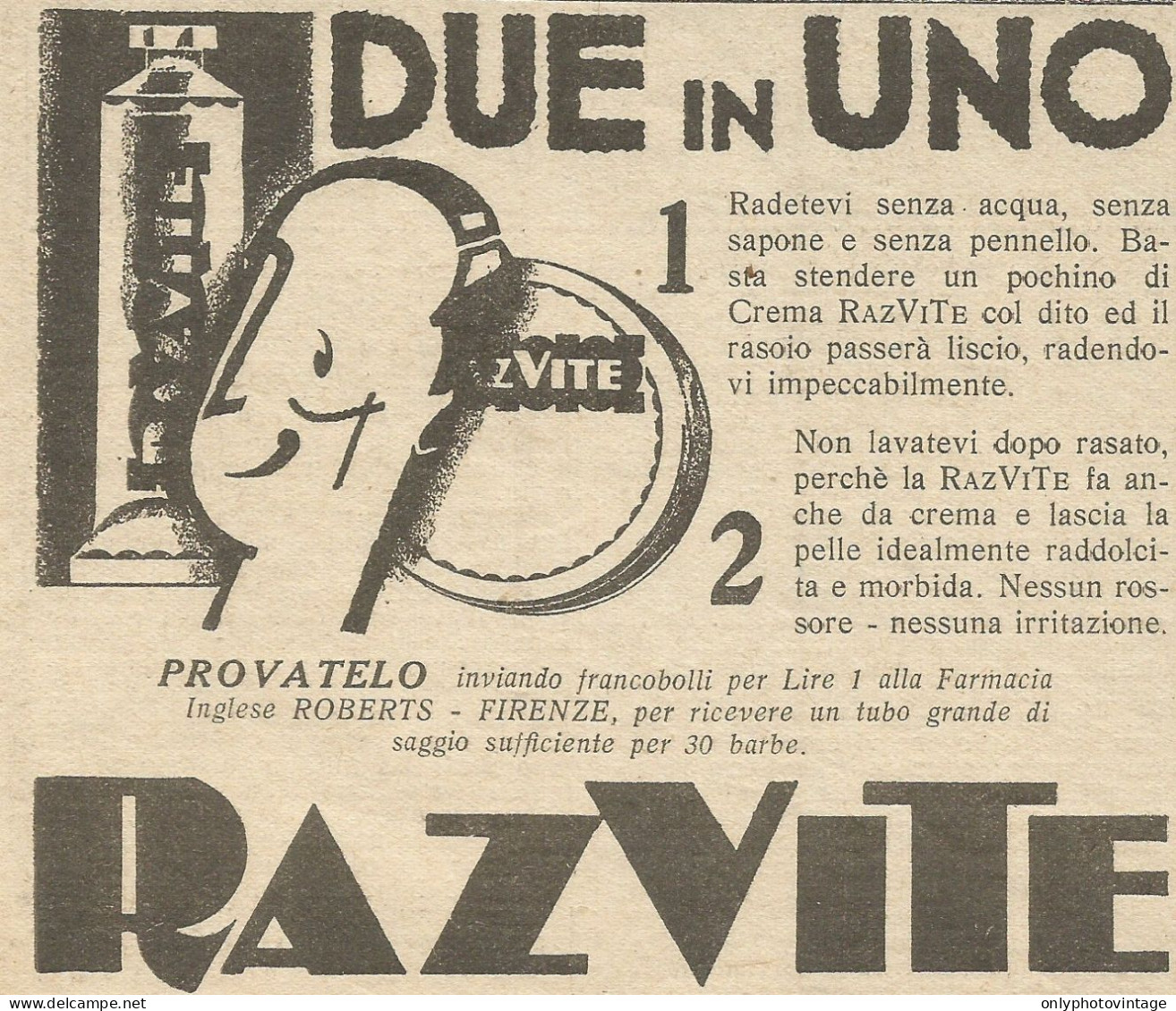 Crema Da Barba RAZVITE - Pubblicità 1932 - Advertising - Advertising