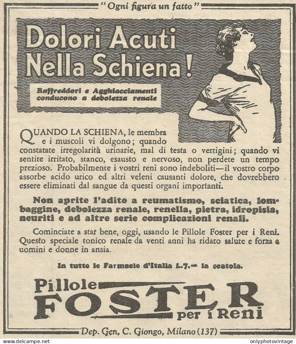 Pillole FOSTER Per I Reni - Pubblicità 1932 - Advertising - Advertising