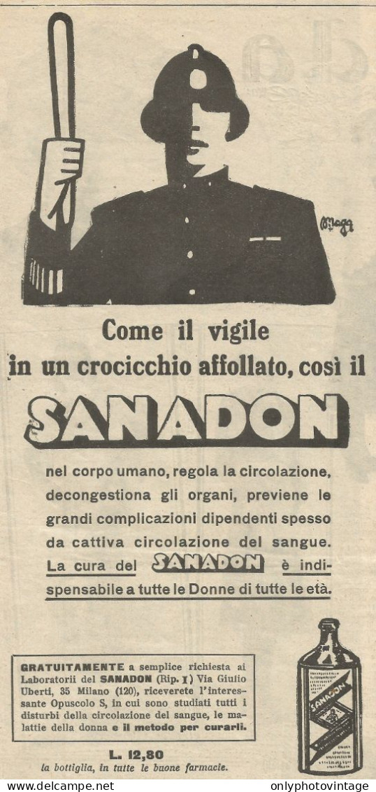 Sanadon Regola La Circolazione - Vigile - Pubblicità 1930 - Advertising - Advertising