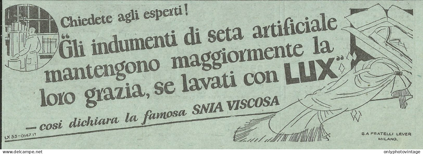 Detersivo Per Indumenti Di Seta LUX - Pubblicità 1930 - Advertising - Advertising