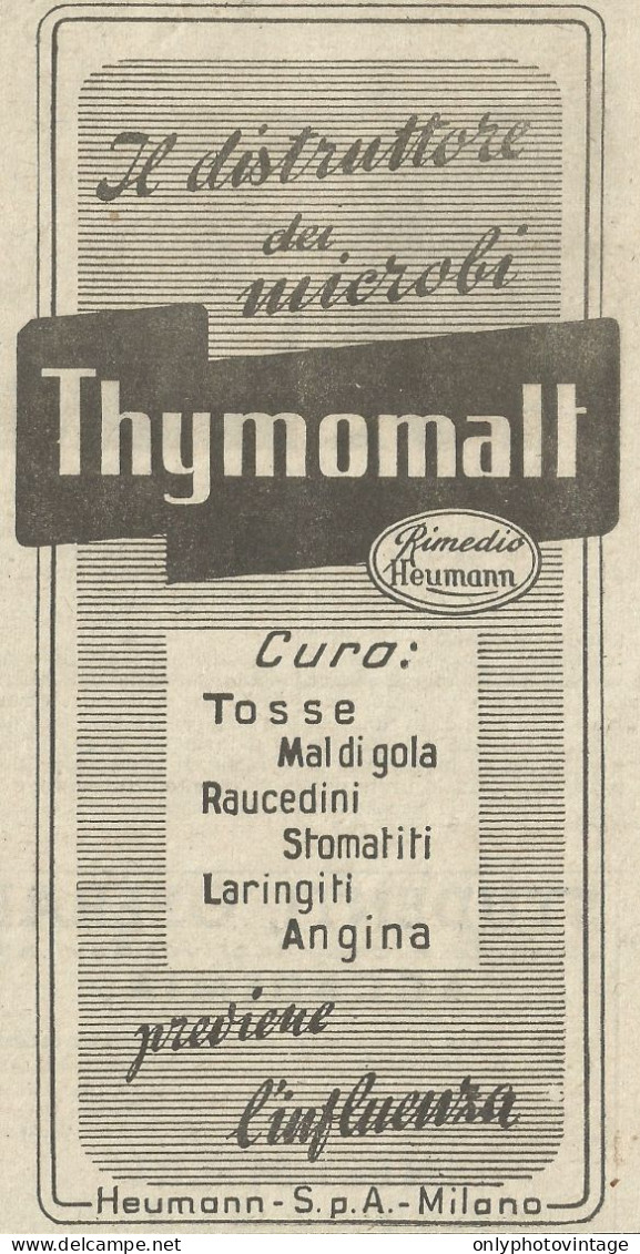 Thymomalt Previene L'influenza - Pubblicità 1949 - Advertising - Advertising