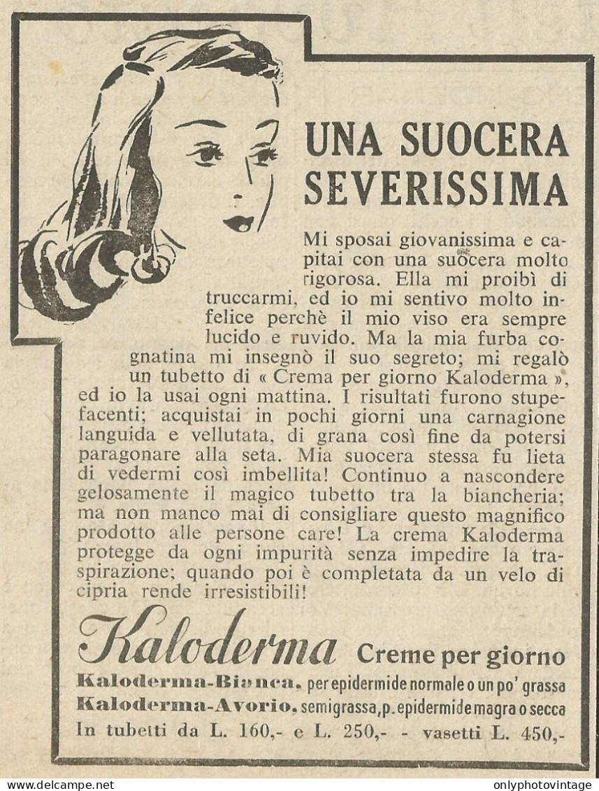 Creme Per Giorno Kaloderma - Pubblicità 1949 - Advertising - Advertising