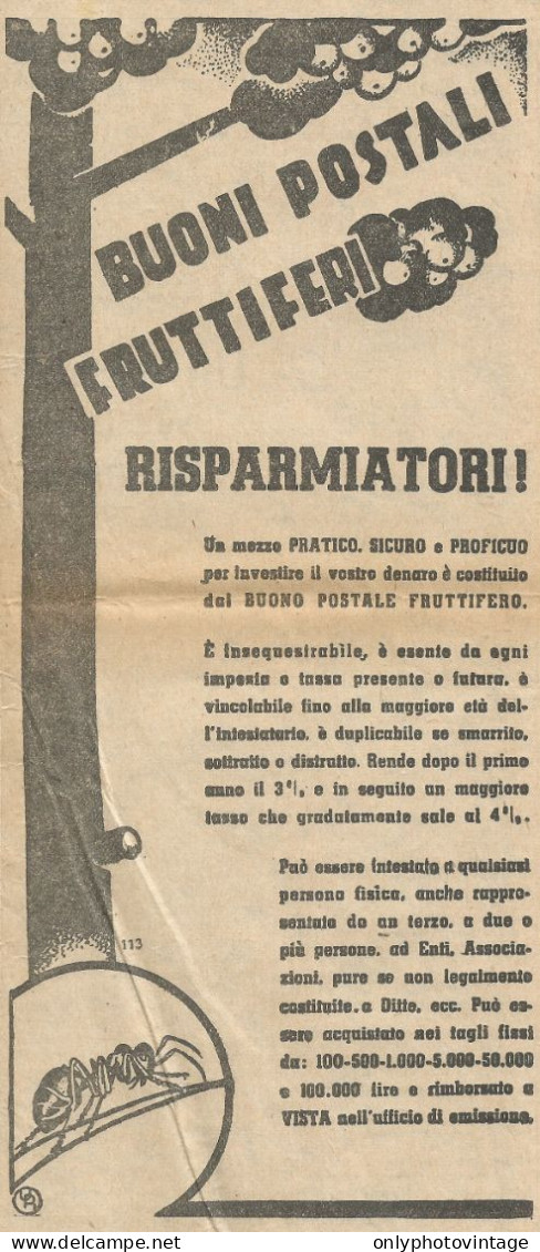 Buoni Postali Fruttiferi - Pubblicità 1935 - Advertising - Pubblicitari