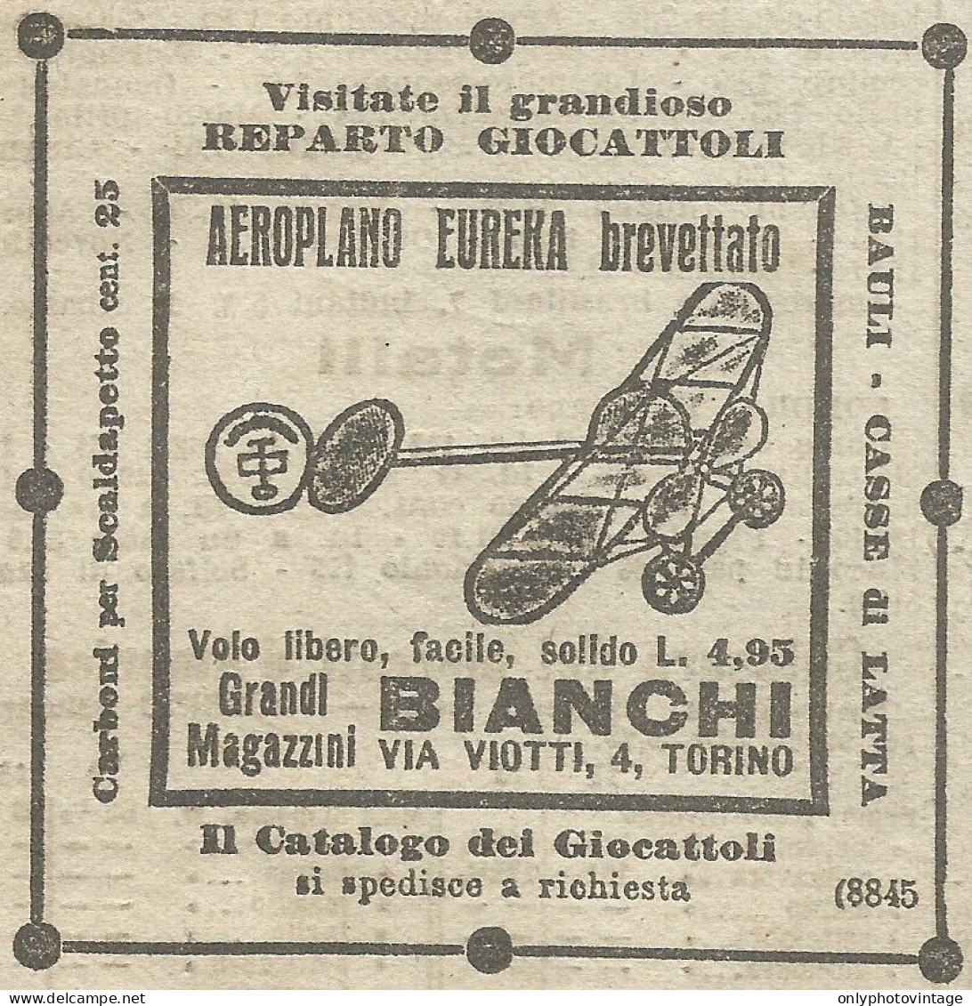 Aeroplano Eureka - Magazzini Bianchi - Pubblicità 1916 - Advertising - Pubblicitari