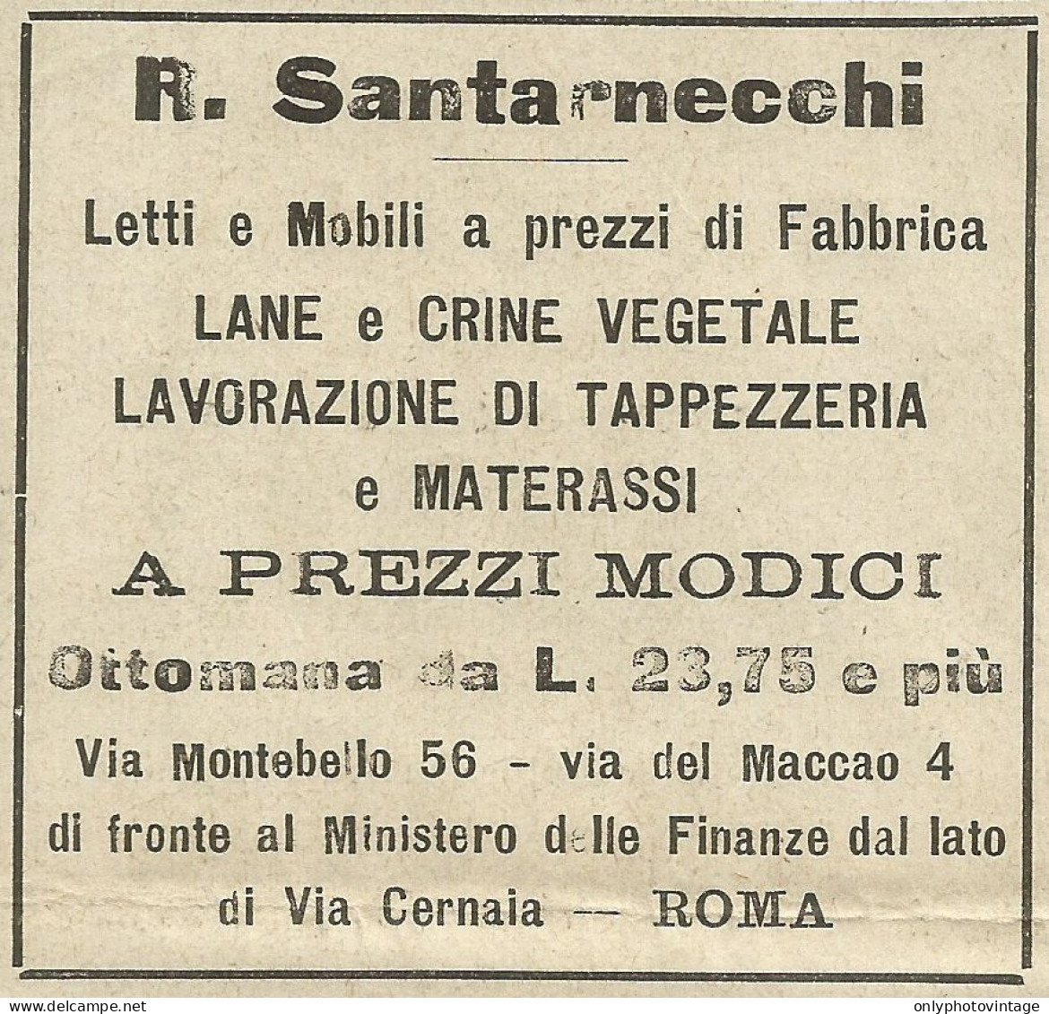 Mobili R. Santarnecchi - Roma - Pubblicità 1904 - Advertising - Pubblicitari
