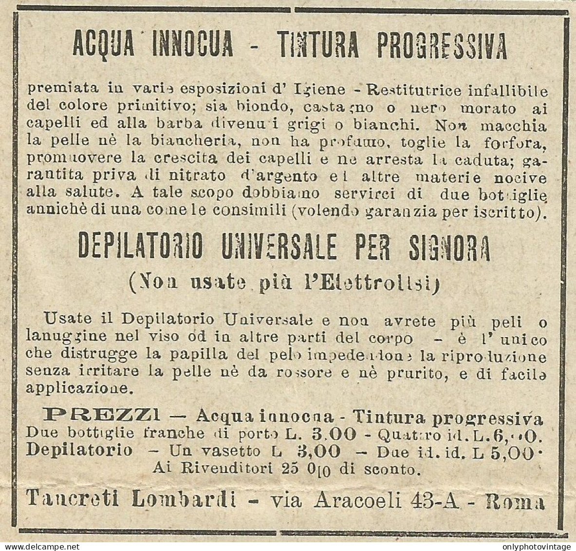 Depilatorio Per Signora - Pubblicità 1904 - Advertising - Pubblicitari