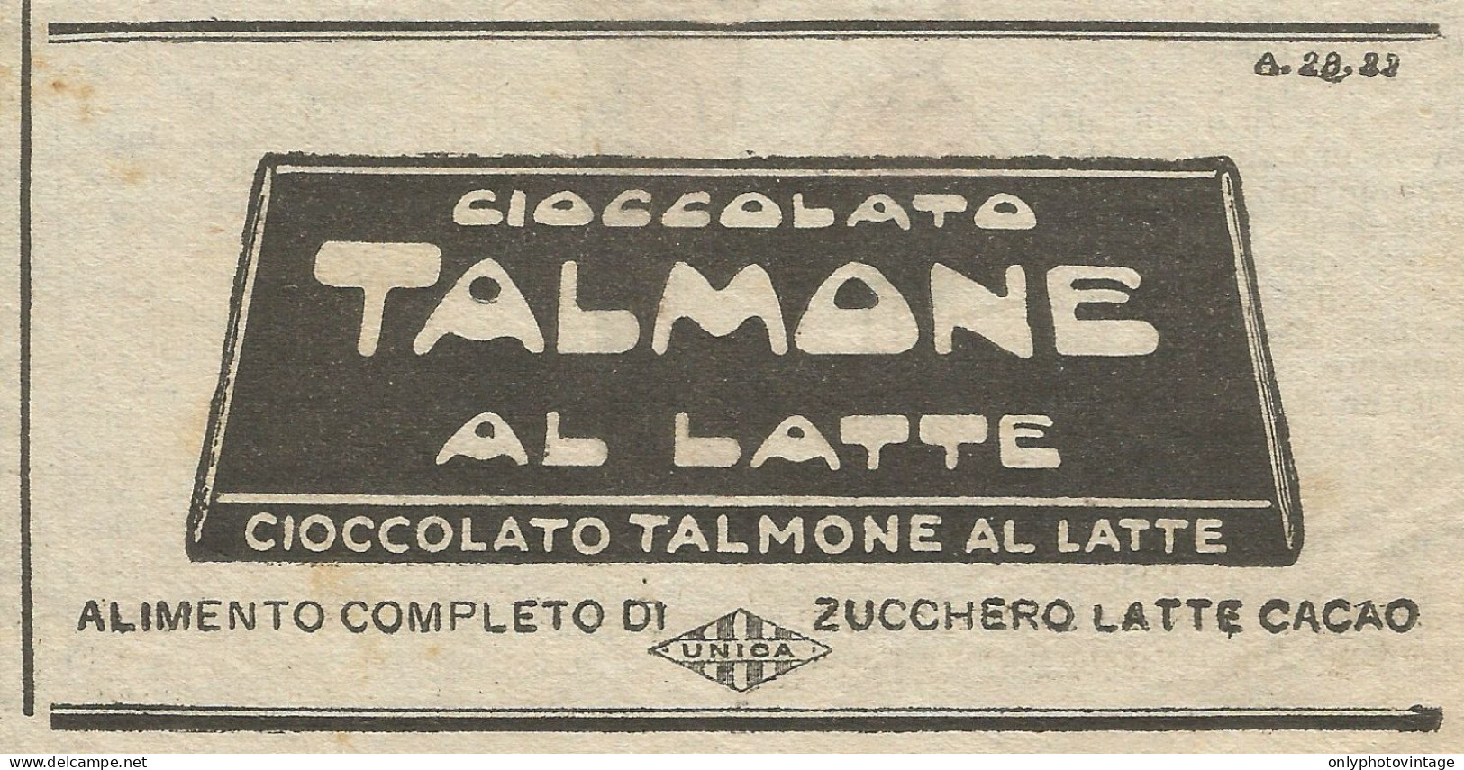 Cioccolato Talmone Al Latte - Pubblicità 1929 - Advertising - Pubblicitari