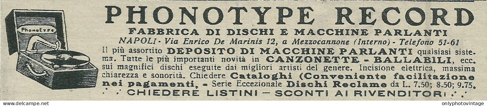 Phonotype Record - Pubblicità 1929 - Advertising - Pubblicitari