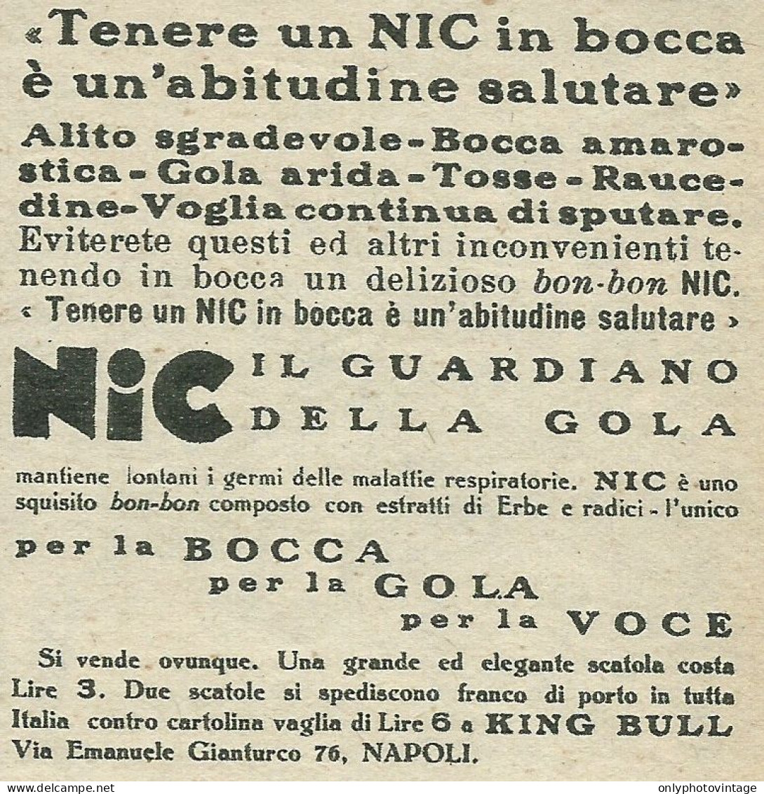 NIC Il Guardiano Della Gola - Pubblicità 1929 - Advertising - Pubblicitari