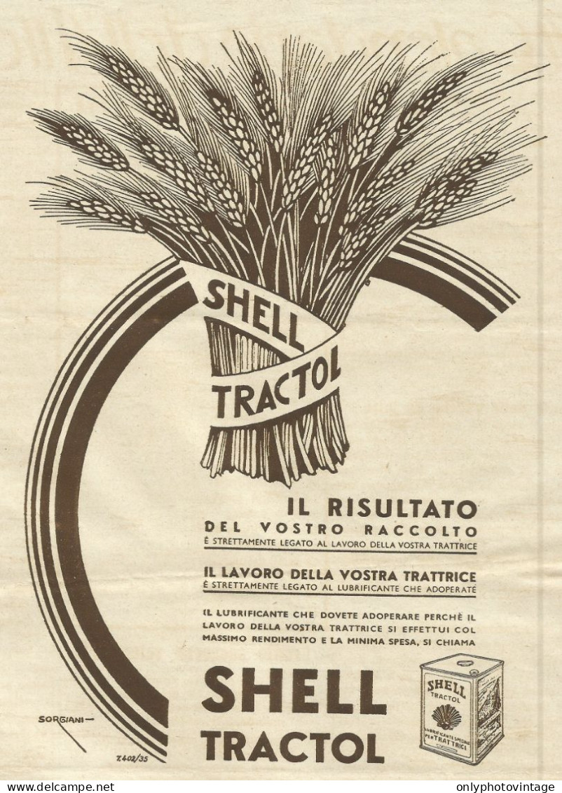 Lubrificante SHELL TRACTOL - Pubblicità 1935 - Advertising - Pubblicitari