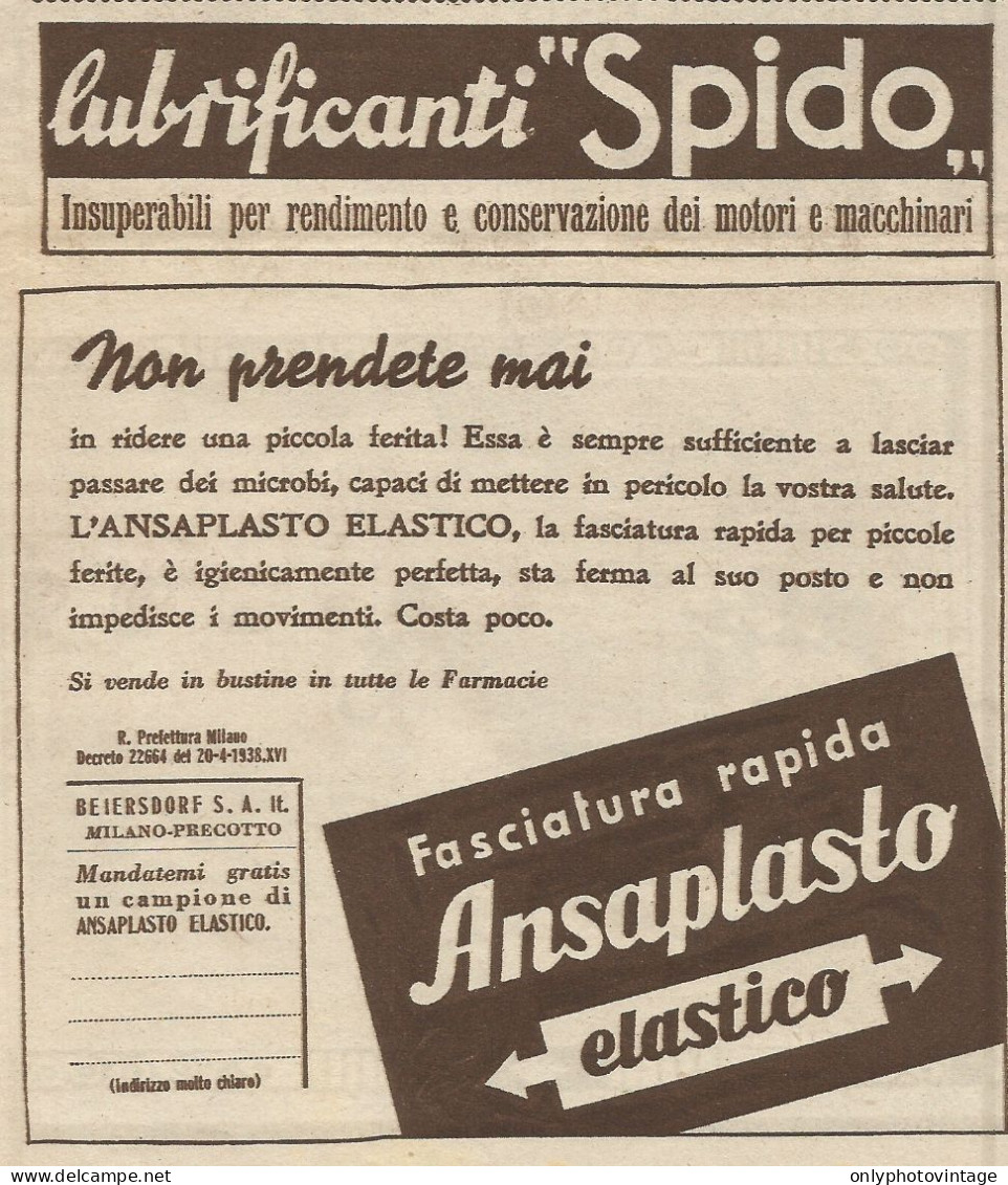 Fasciatura Rapida Ansaplasto - Pubblicità 1938 - Advertising - Pubblicitari