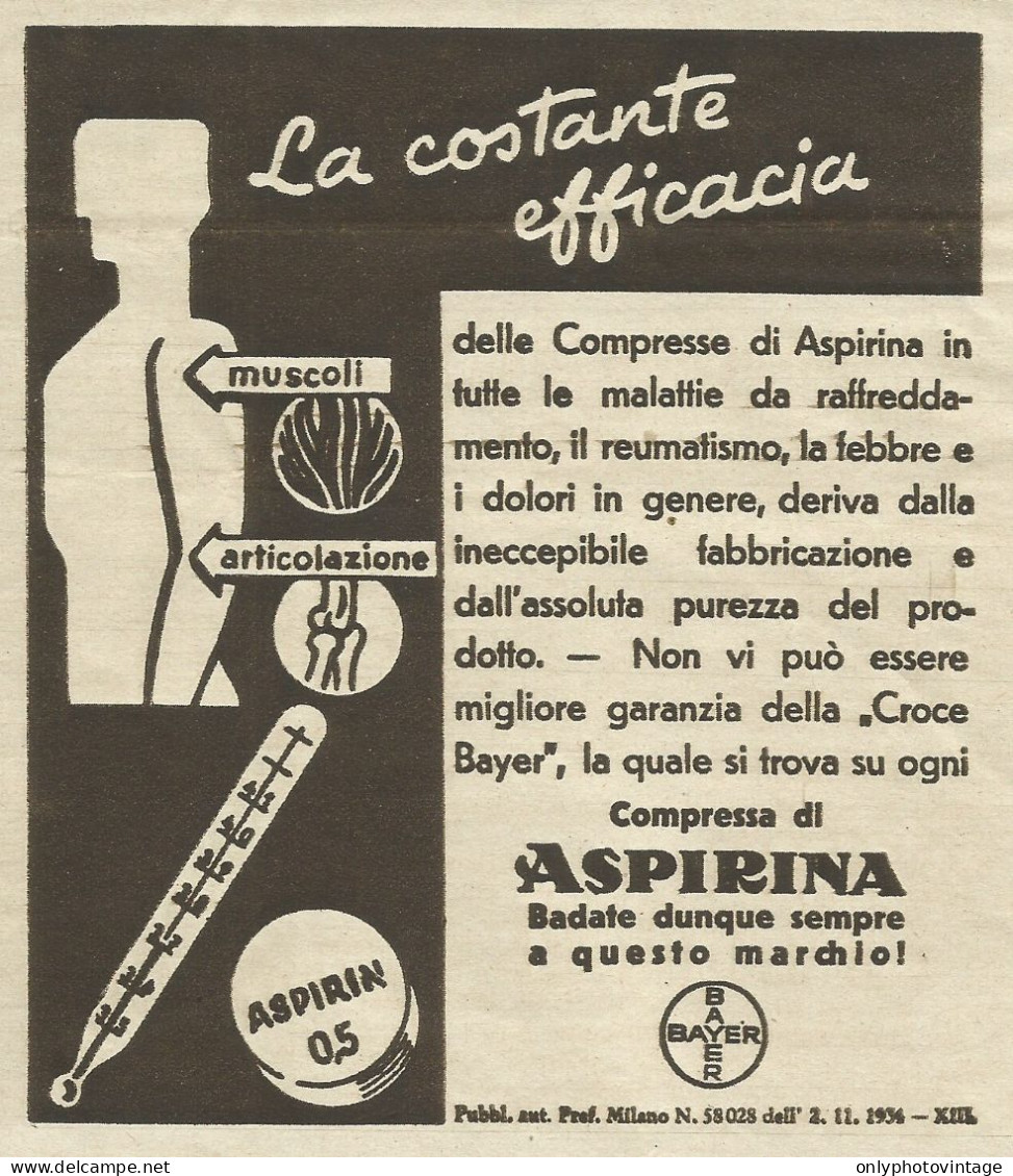 Compresse ASPIRINA - Pubblicità 1936 - Advertising - Pubblicitari