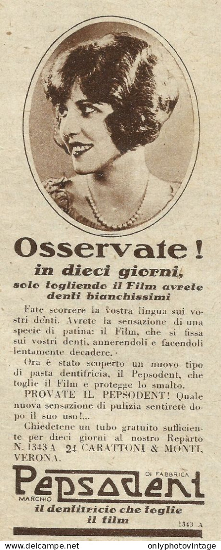 Pepsodent Il Dentifricio Che Toglie Il Film - Pubblicità 1930 - Advertis. - Pubblicitari