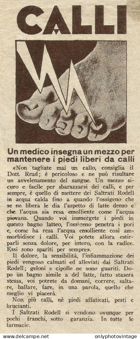 Saltrati Rodell Contro I Calli - Pubblicità 1930 - Advertising - Pubblicitari