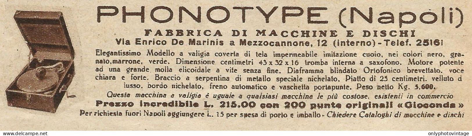 PHONOTYPE - Pubblicità 1932 - Advertising - Advertising