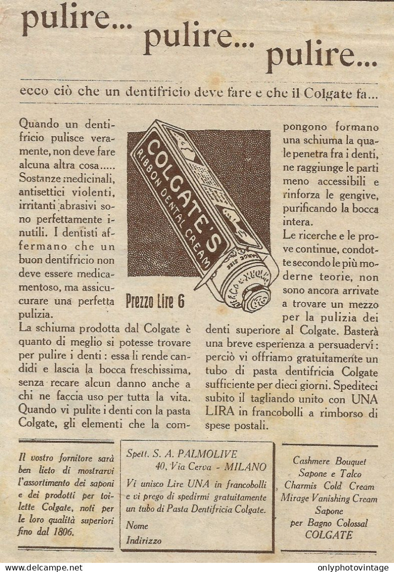 Dentifricio Colgate - Pubblicità 1929 - Advertising - Advertising