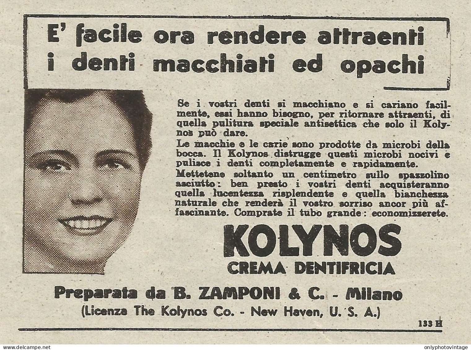 Crema Dentifricia KOLYNOS - Pubblicità 1936 - Advertising - Advertising