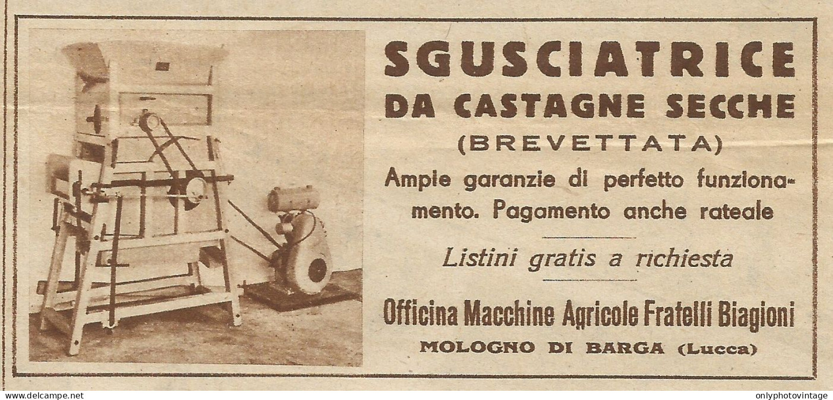 Sgusciatrice Da Castagne Secche - Pubblicità 1938 - Advertising - Publicités