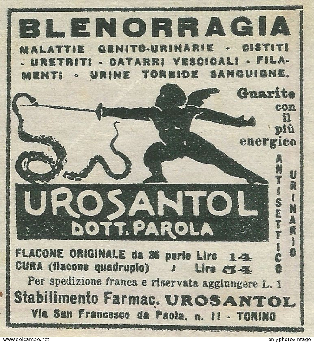 Urosantal Dott. Parola - Pubblicità 1927 - Advertising - Advertising