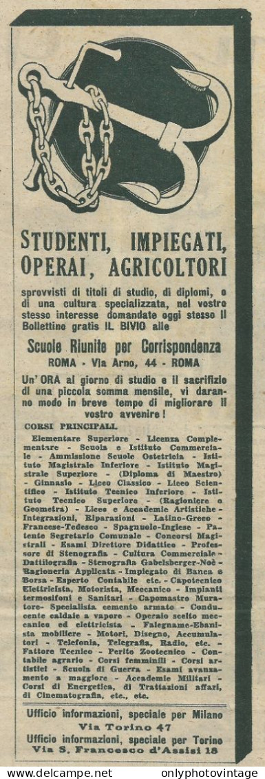 Scuole Riunite Per Corrispondenza - Pubblicità 1929 - Advertising - Publicités