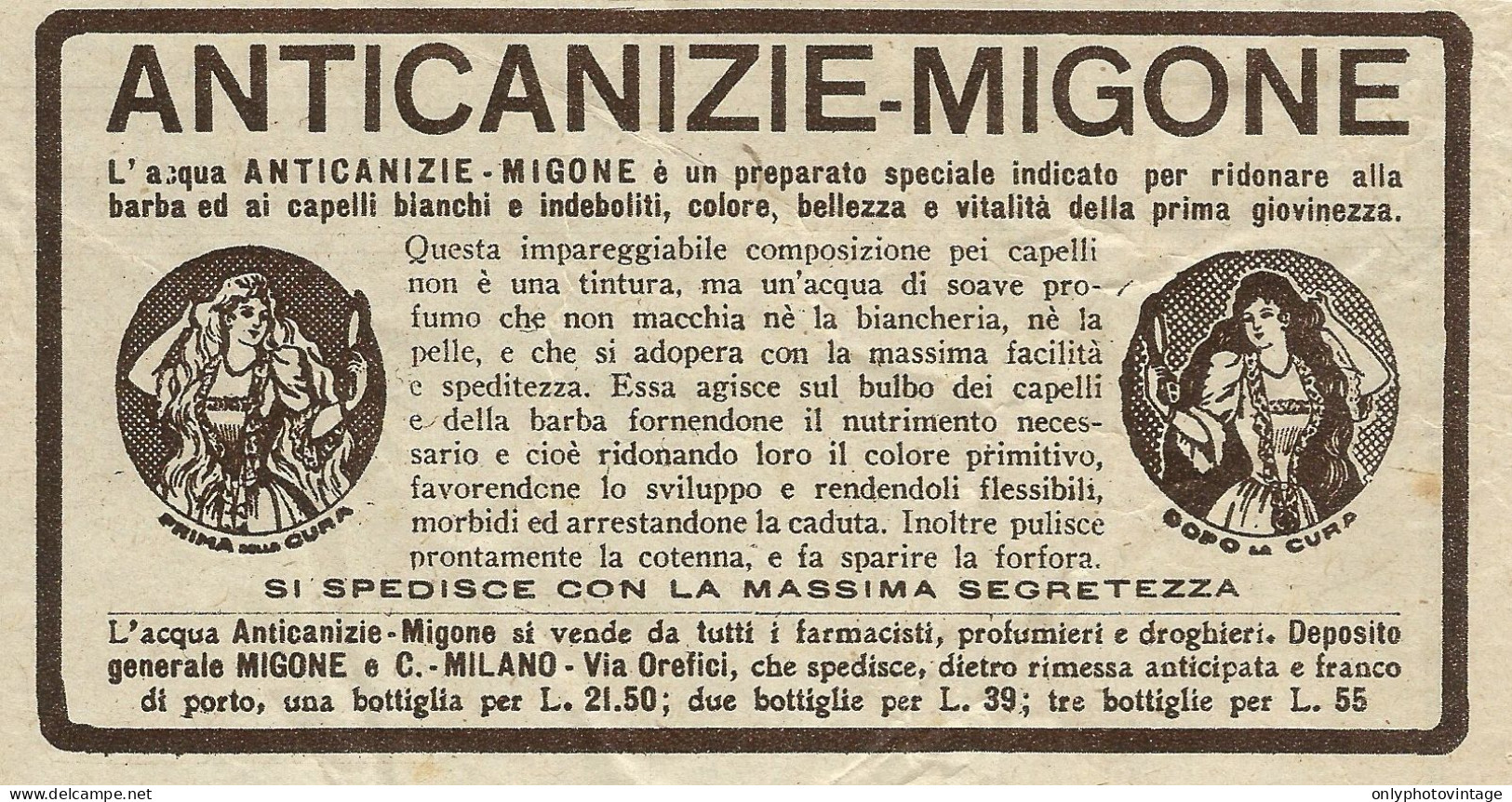 Acqua Anticanizie- Migone - Pubblicità 1930 - Advertising - Publicités