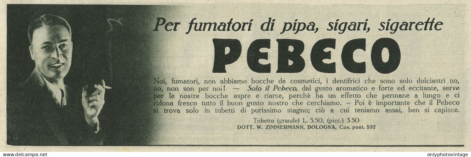 PEBECO Per Noi Fumatori - Pubblicità 1929 - Advertising - Publicités