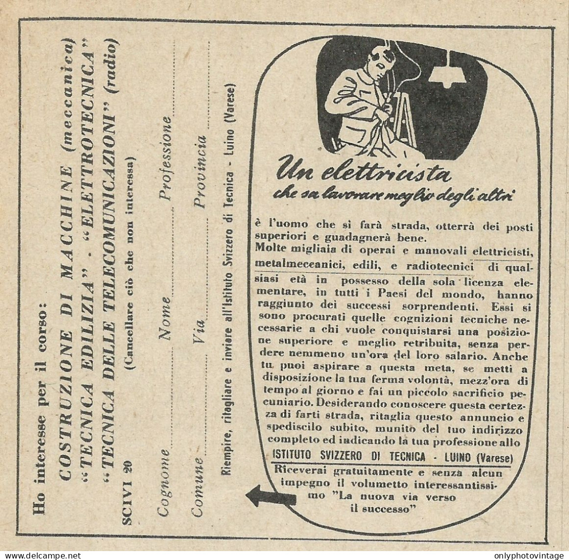 Istituto Svizzero Di Tecnica - Luino - Pubblicità 1954 - Advertising - Reclame