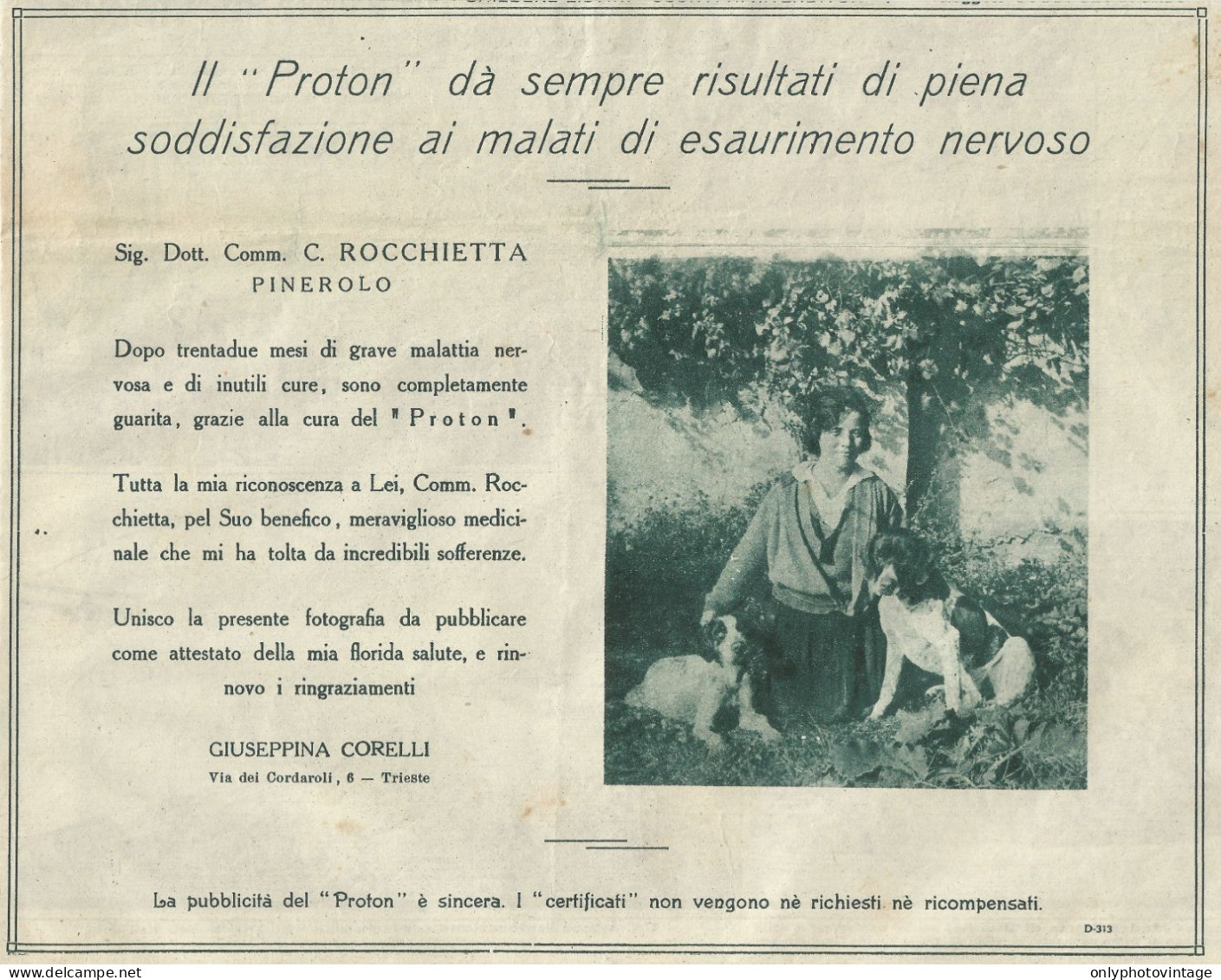 Proton - Giuseppina Corelli - Trieste - Pubblicità 1929 - Advertising - Advertising
