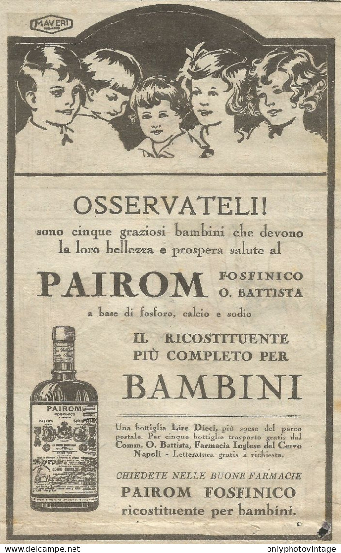 Pairom Fosfinico Ricostituente Per Bimbi - Pubblicità 1929 - Advertising - Advertising
