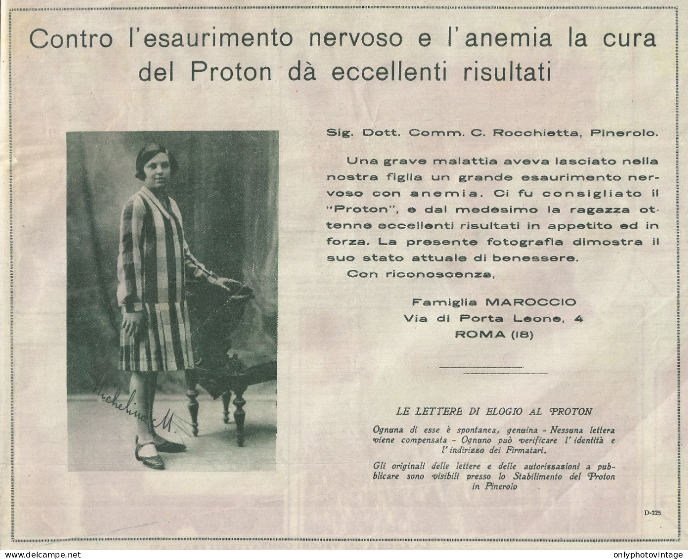 Proton - Michelina Maroccio - Roma - Pubblicità 1927 - Advertising - Publicités